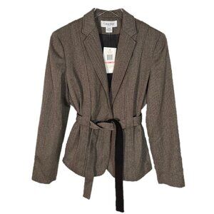 Calvin Klein Brown Wool Blend Tie Waist Blazer Jacket Size 10P
